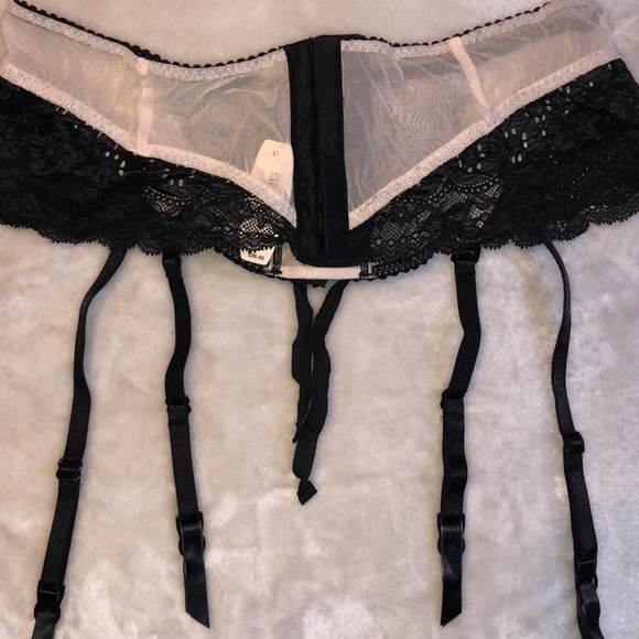 NWT Victoria’s Secret Light Pink & Black Lace Mesh Garter Belt/Skirt - Size M/L - Picture 6 of 8